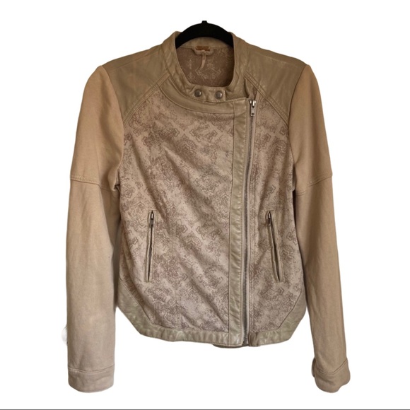 Free People Khaki Jacquared Vegan Moto Jacket - Picture 3 of 7